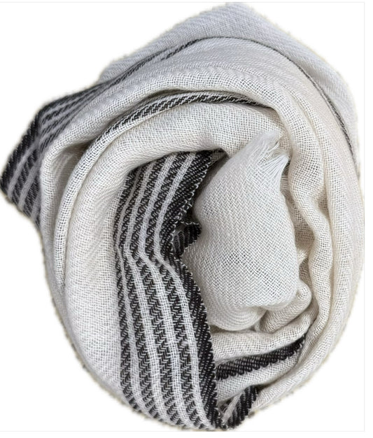 SOLACE - CASHMERE SCARF - CREME STRIPE