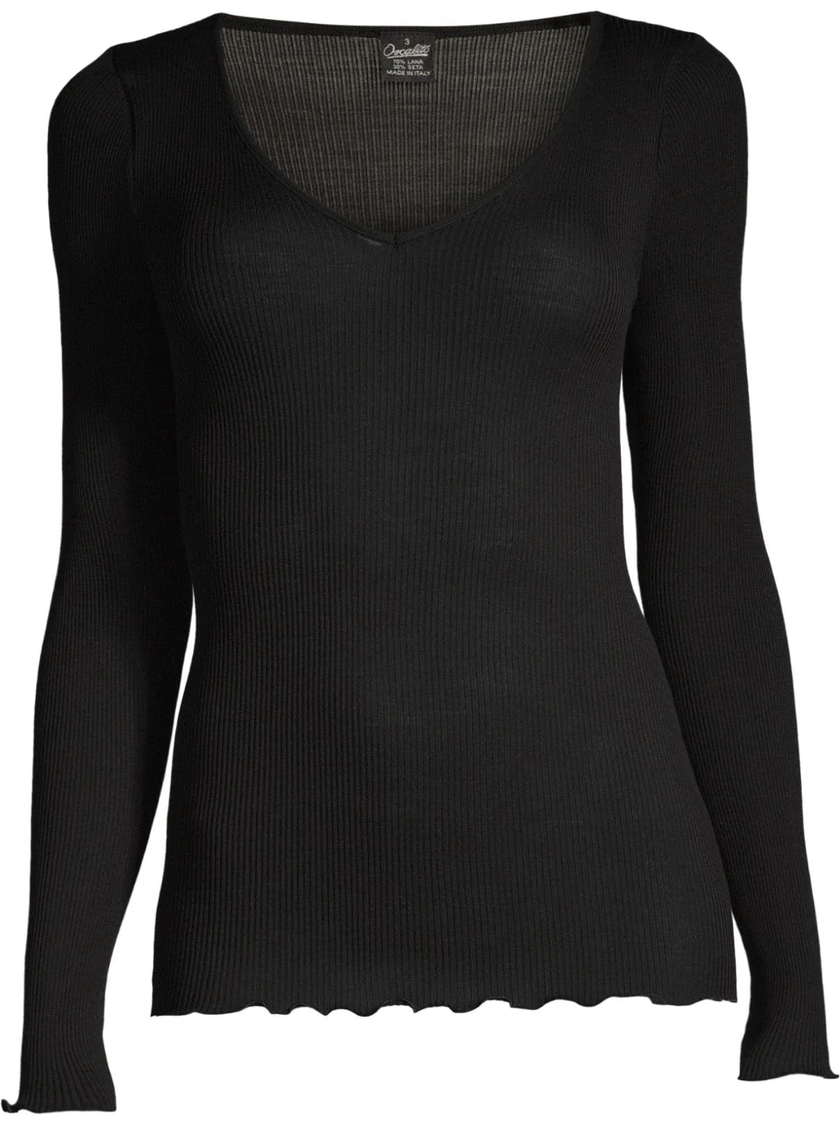 Langærmet V-hals 3486 - Oscalito - sort - Bluser - PAG STUDIO