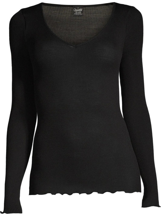 Langærmet V-hals 3486 - Oscalito - sort - Bluser - PAG STUDIO